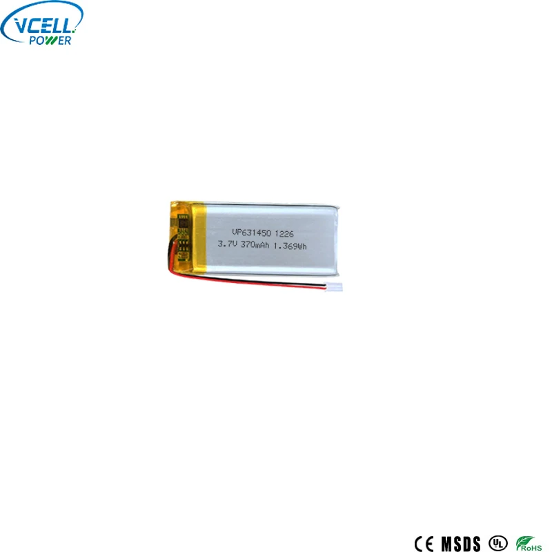 631450 3.7V 370mAh 좁은 디자인 리튬 폴리머 배터리